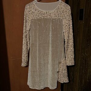 Elegant Beige Sequin Dress